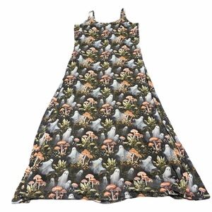 Thorn & Fable Ghost Mushroom Forest Mesh Layered Maxi Dress (Green/Multi) Size L